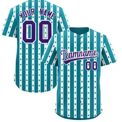 Teal White Thick Stripes Star Pattern Baseball Jersey