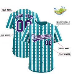 Teal White Thick Stripes Star Pattern Baseball Jersey 2
