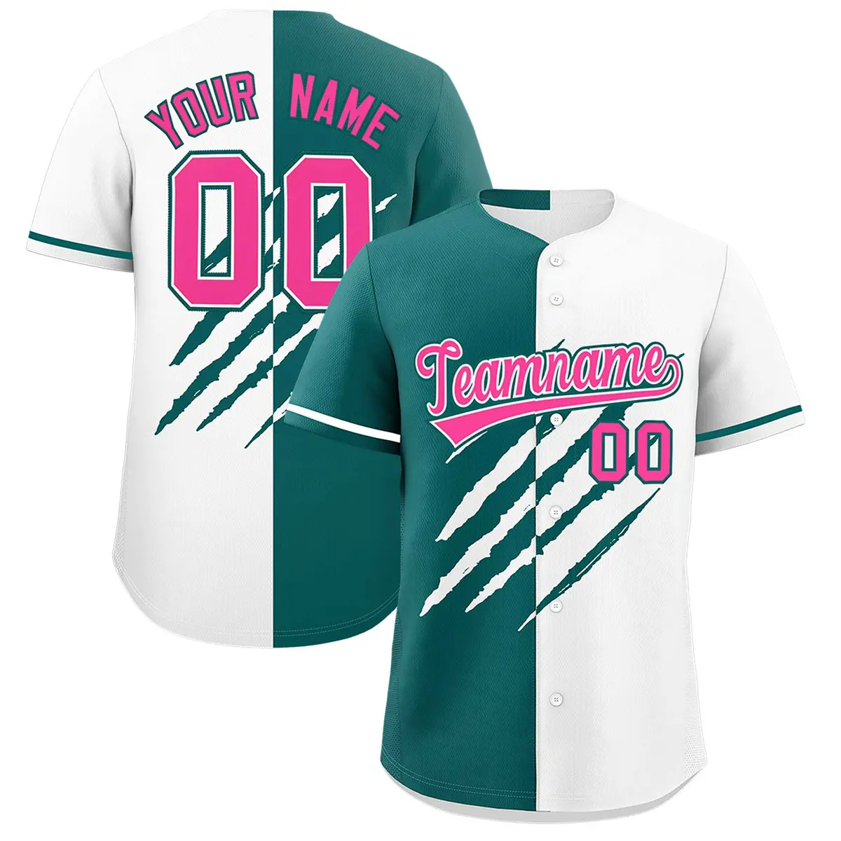 Teal White Tiger Claw Scratch Split Baseball Jersey