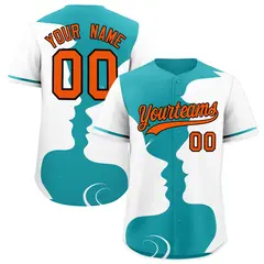 Teal White Valentine's Day Couple Silhouettes Baseball Jersey 1