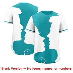 Teal White Valentine's Day Couple Silhouettes Baseball Jersey 2