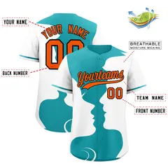 Teal White Valentine's Day Couple Silhouettes Baseball Jersey 3