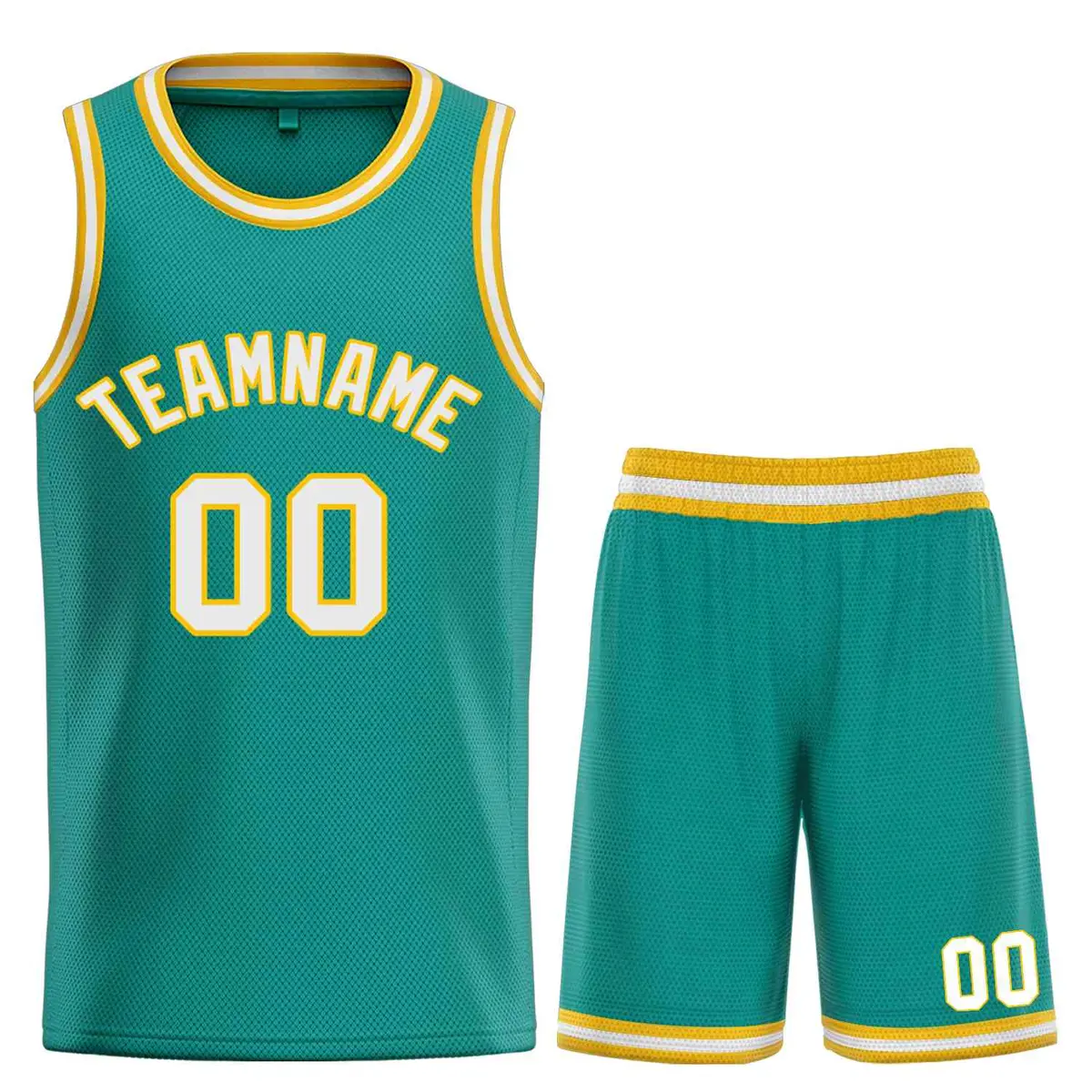 Teal White-Yellow Bull Classic Sets Basketball Jersey