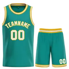 Teal White-Yellow Bull Classic Sets Basketball Jersey