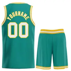 Teal White-Yellow Bull Classic Sets Basketball Jersey 2