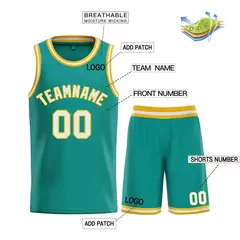 Teal White-Yellow Bull Classic Sets Basketball Jersey 3