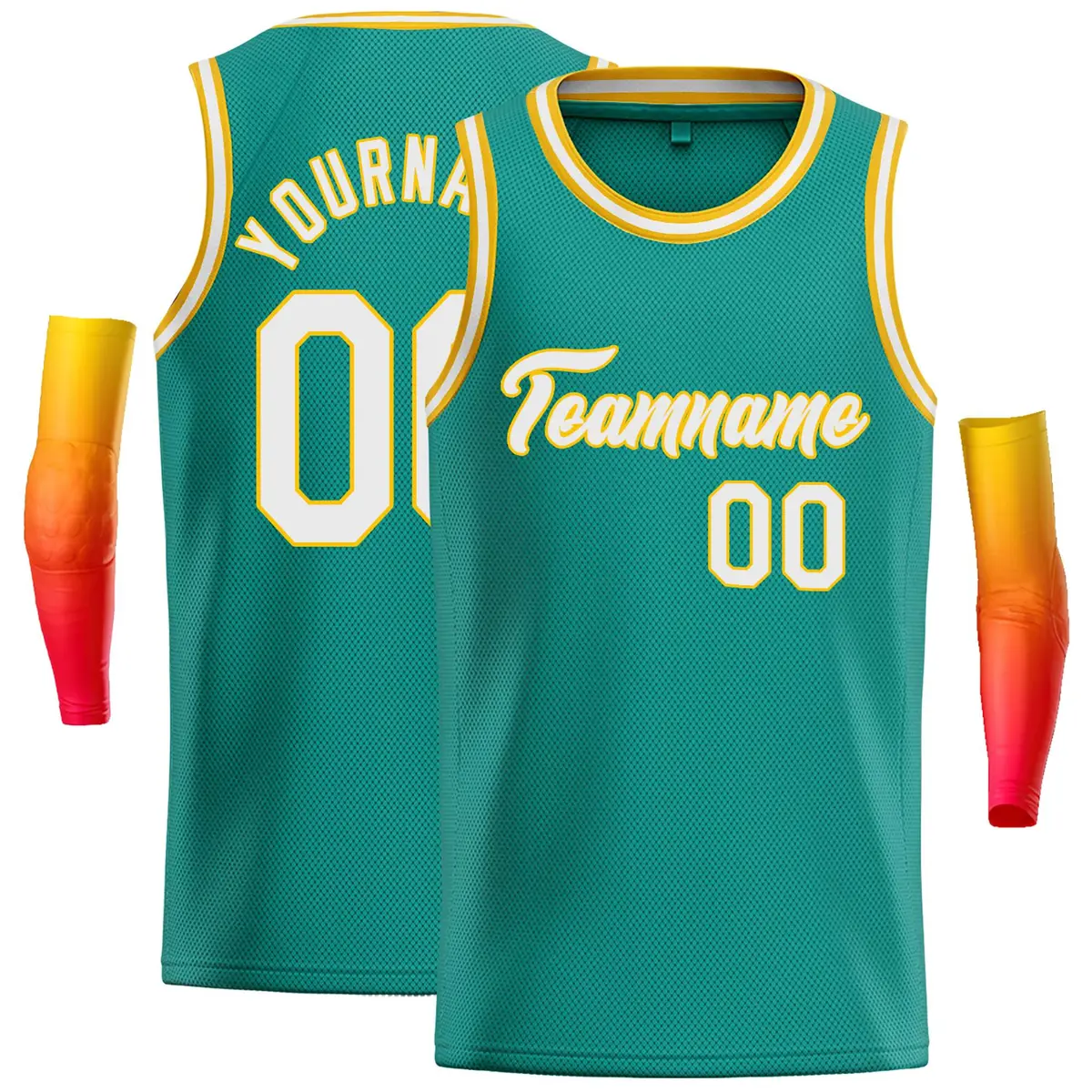 Teal White-Yellow Classic Casual Basketball Jersey