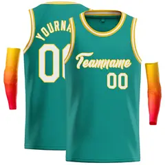 Teal White-Yellow Classic Casual Basketball Jersey