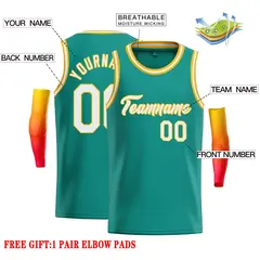 Teal White-Yellow Classic Casual Basketball Jersey 2