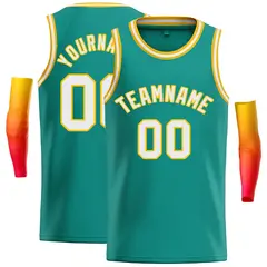 Teal White-Yellow Classic Casual Basketball Jersey 1