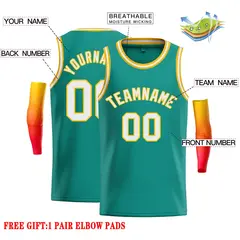 Teal White-Yellow Classic Casual Basketball Jersey 2