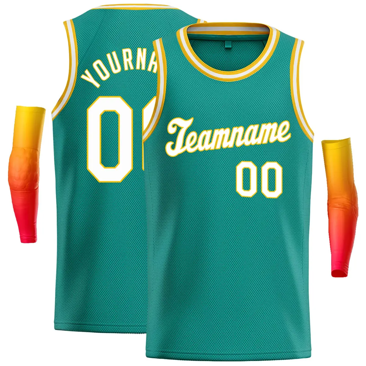 Teal White-Yellow Classic Casual Basketball Jersey