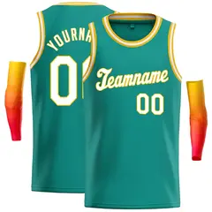 Teal White-Yellow Classic Casual Basketball Jersey