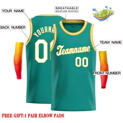 Teal White-Yellow Classic Casual Basketball Jersey 2