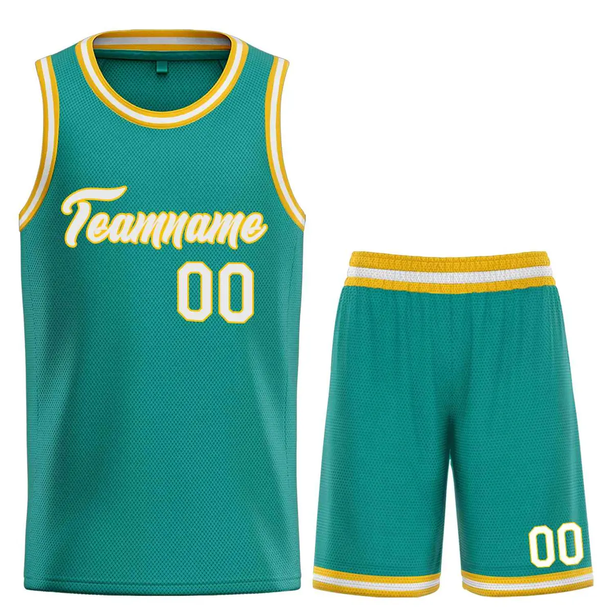 Teal White-Yellow Classic Heal Sports Basketball Jersey