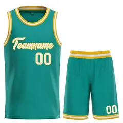 Teal White-Yellow Classic Heal Sports Basketball Jersey