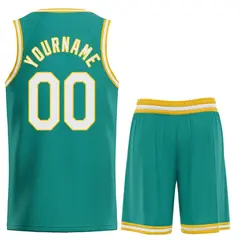 Teal White-Yellow Classic Heal Sports Basketball Jersey 2