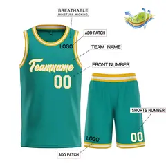 Teal White-Yellow Classic Heal Sports Basketball Jersey 3
