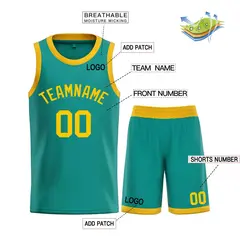 Teal Yellow Bull Classic Sets Basketball Jersey 3