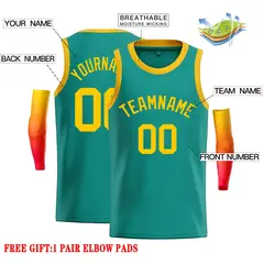 Teal Yellow Classic Casual Basketball Jersey 2