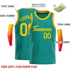 Teal Yellow Classic Casual Basketball Jersey 2