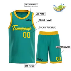 Teal Yellow Classic Heal Sports Basketball Jersey 3