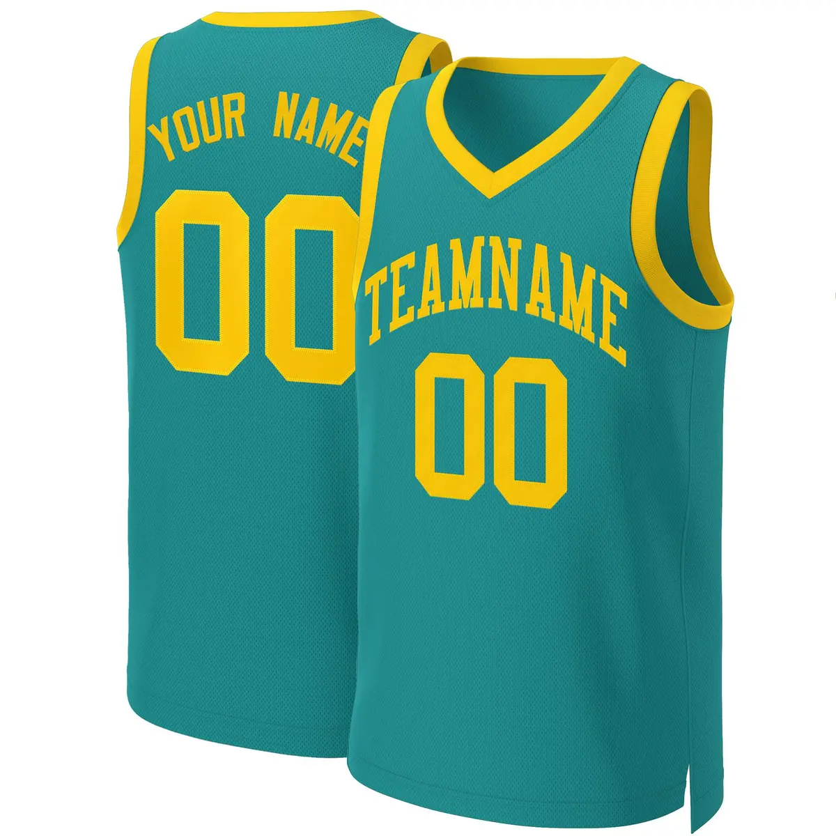 Teal Yellow Classic Team Basketball Jersey