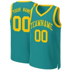 Teal Yellow Classic Team Basketball Jersey 1
