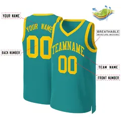 Teal Yellow Classic Team Basketball Jersey 2