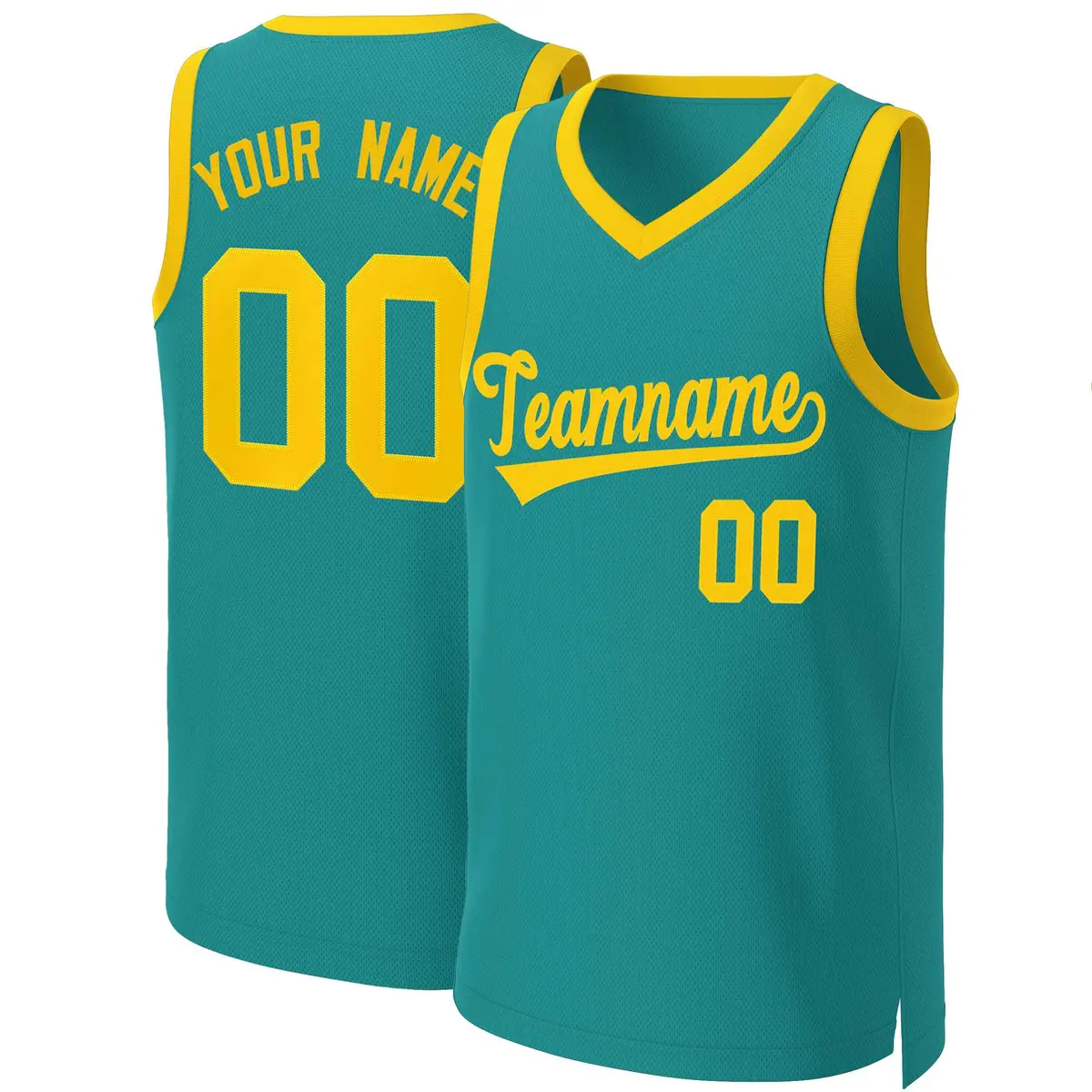 Teal Yellow Classic Team Basketball Jersey