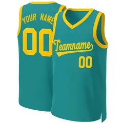 Teal Yellow Classic Team Basketball Jersey 1