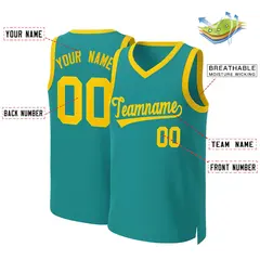 Teal Yellow Classic Team Basketball Jersey 2