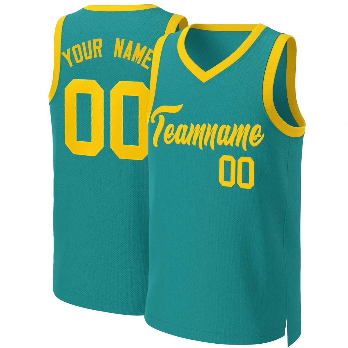 Teal Yellow Classic Team Basketball Jersey
