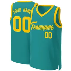 Teal Yellow Classic Team Basketball Jersey 1