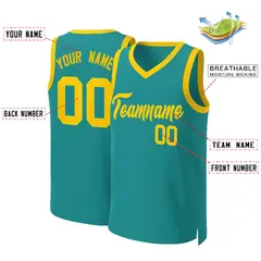 Teal Yellow Classic Team Basketball Jersey 2