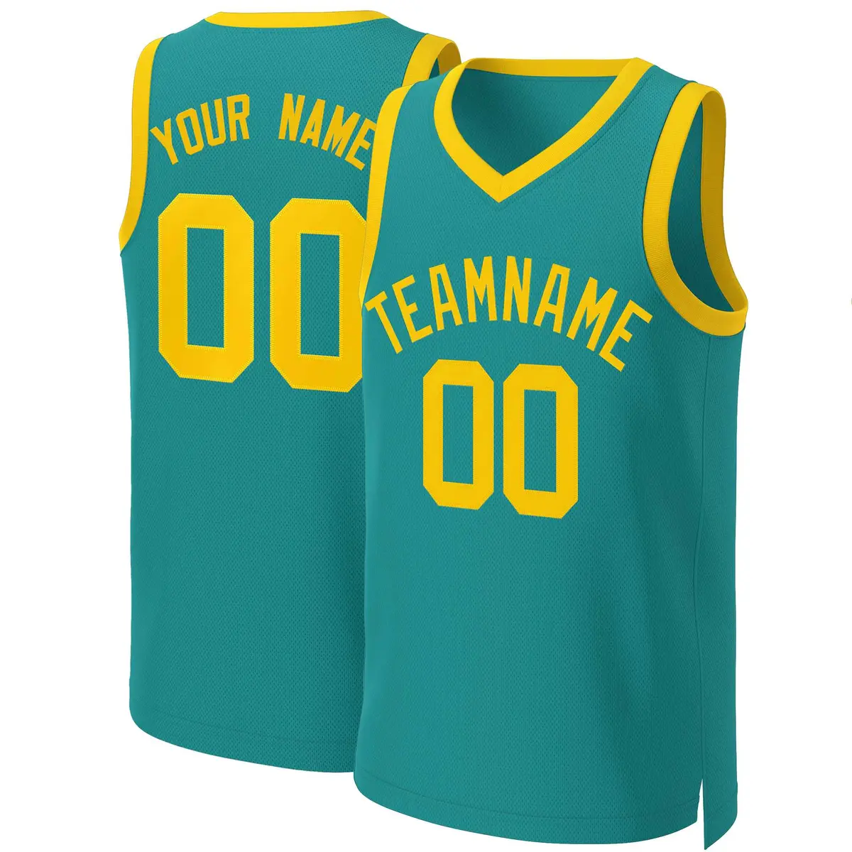 Teal Yellow Classic Team Basketball Jersey