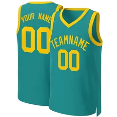 Teal Yellow Classic Team Basketball Jersey 1