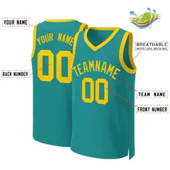 Teal Yellow Classic Team Basketball Jersey 2