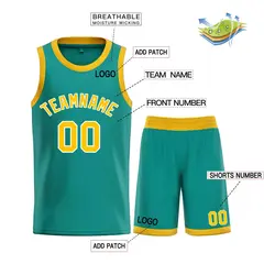 Teal Yellow-White Bull Classic Sets Basketball Jersey 3
