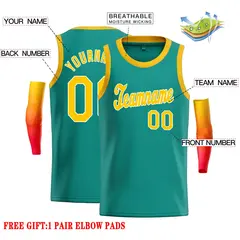 Teal Yellow-White Classic Casual Basketball Jersey 2