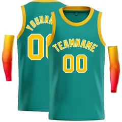 Teal Yellow-White Classic Casual Basketball Jersey