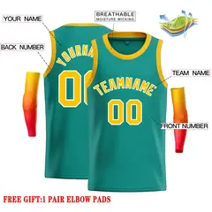 Teal Yellow-White Classic Casual Basketball Jersey 2