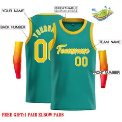 Teal Yellow-White Classic Casual Basketball Jersey 2