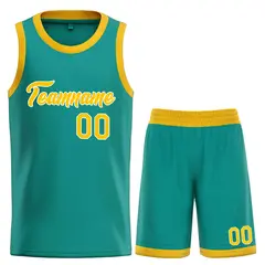 Teal Yellow-White Classic Heal Sports Basketball Jersey