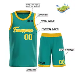Teal Yellow-White Classic Heal Sports Basketball Jersey 3