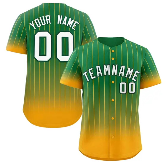 Teal Yellow-White Gradient Stripe Baseball Jersey