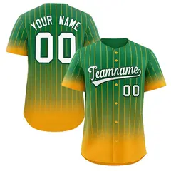 Teal Yellow-White Gradient Stripe Baseball Jersey