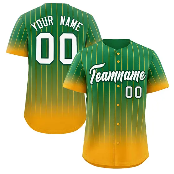 Teal Yellow-White Gradient Stripe Baseball Jersey