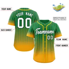 Teal Yellow-White Gradient Stripe Baseball Jersey 2