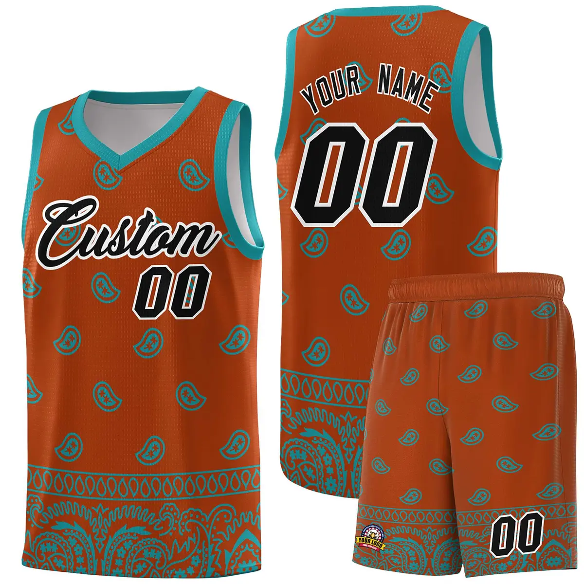 Texas Orange Aqua Cashew Pattern Basketball Uniform Jersey